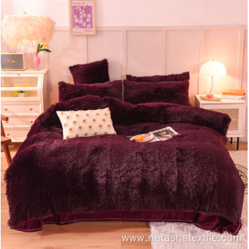 4-pcs solid plush shaggy fur comforter bedding sets